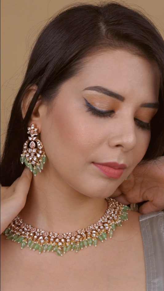 Classic Kundan Mint Necklace with Earrings